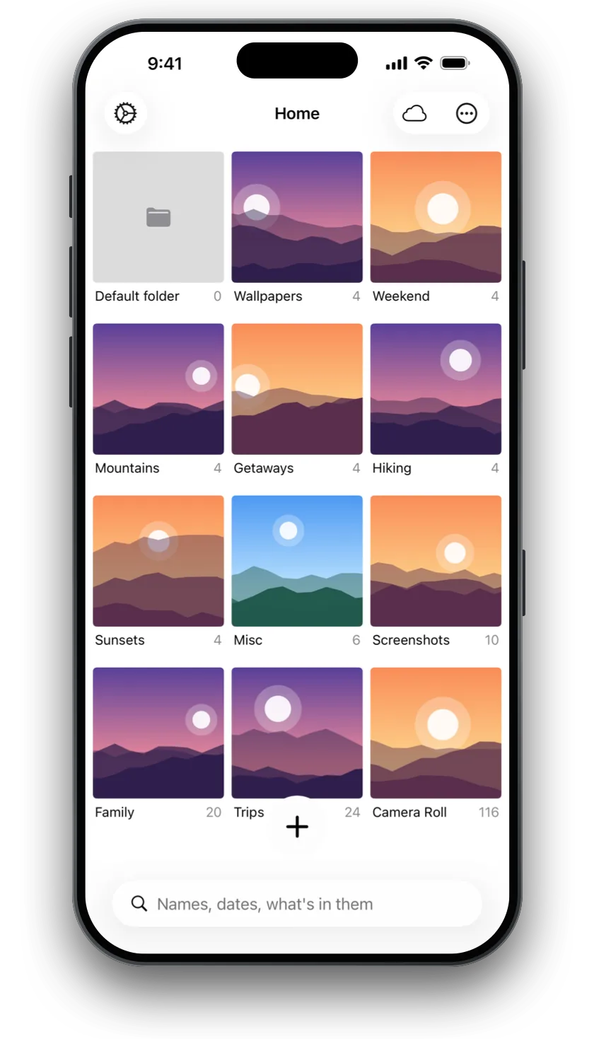 SwiftLocker's Home with folders and a search field